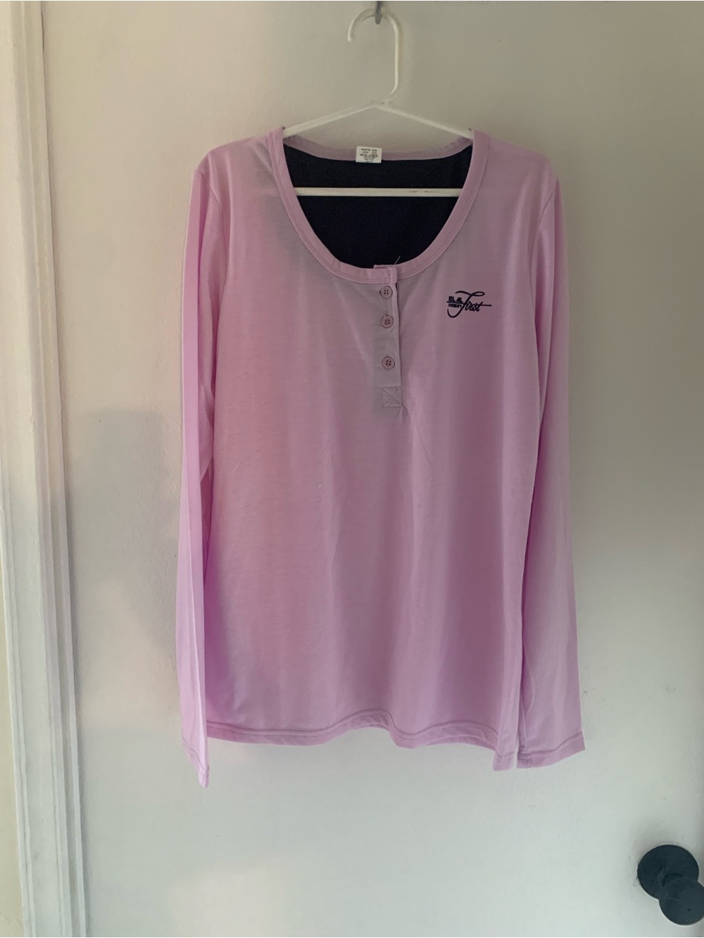NEW Light Pink Long-sleeve Henley Tee with a Three-button Placket, size M